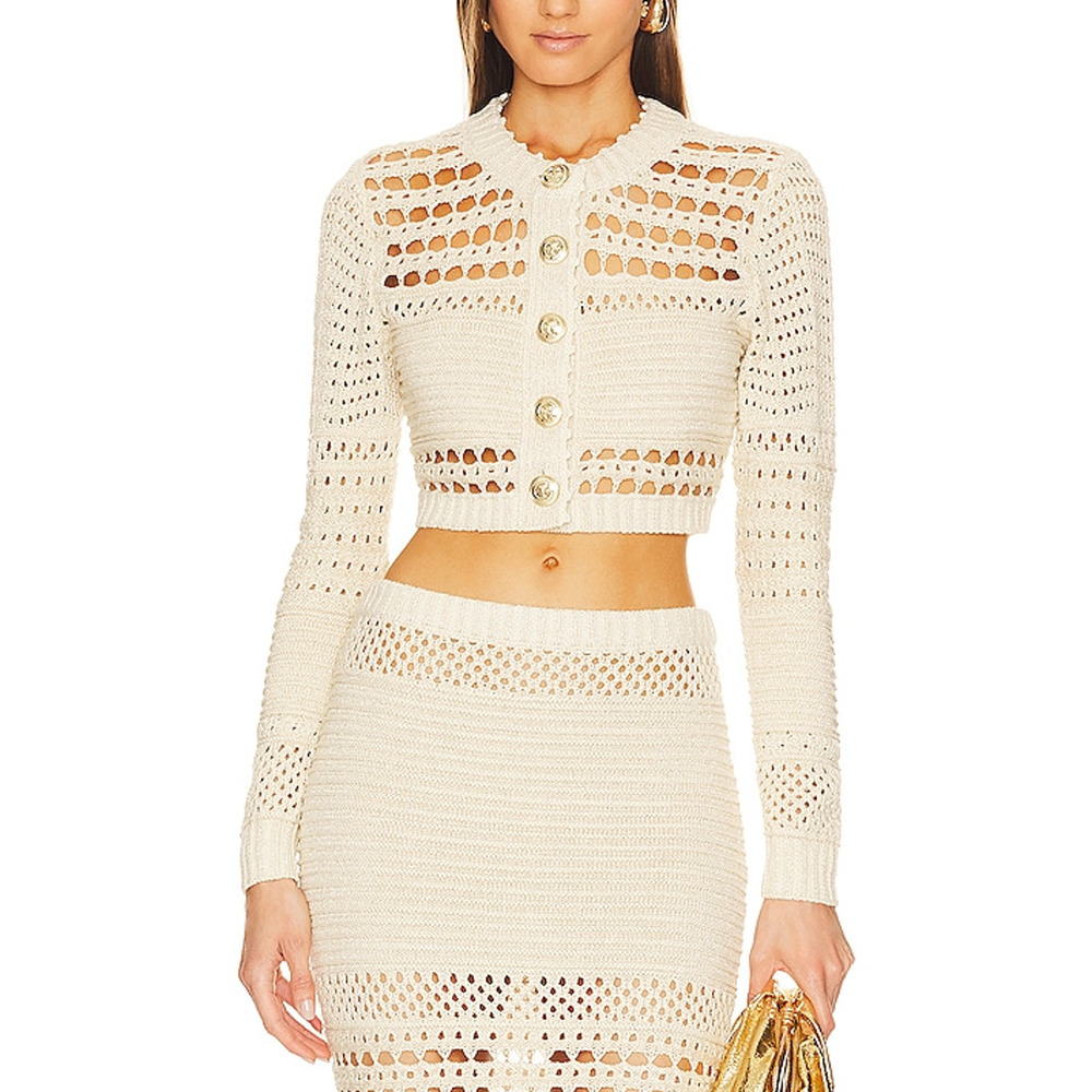 Retrofete Cream Crochet Cropped Cardigan